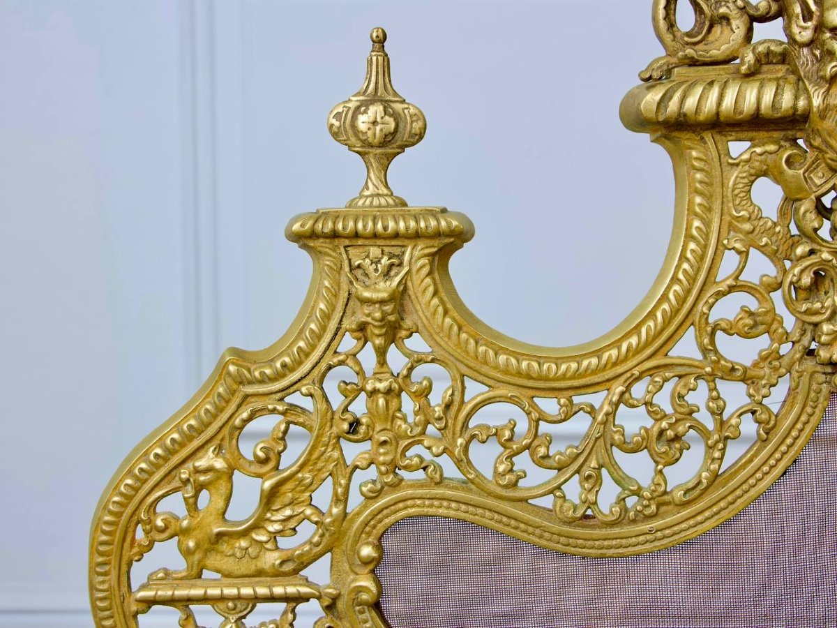 Pare-feu, écran de cheminée ou pare étincelle en bronze style Renaissance-photo-1