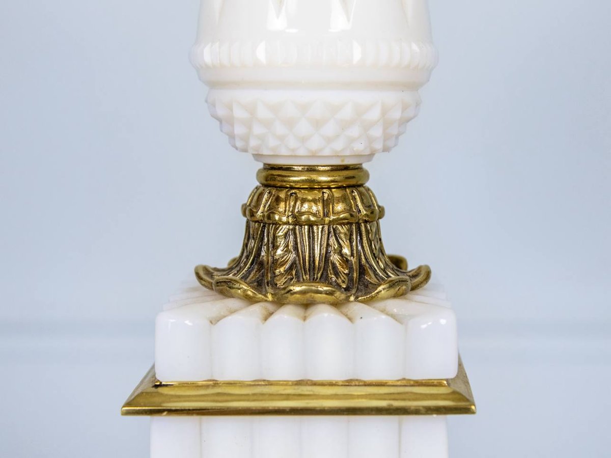 Opaline And Bronze Lamp, Louis XVI Style-photo-2