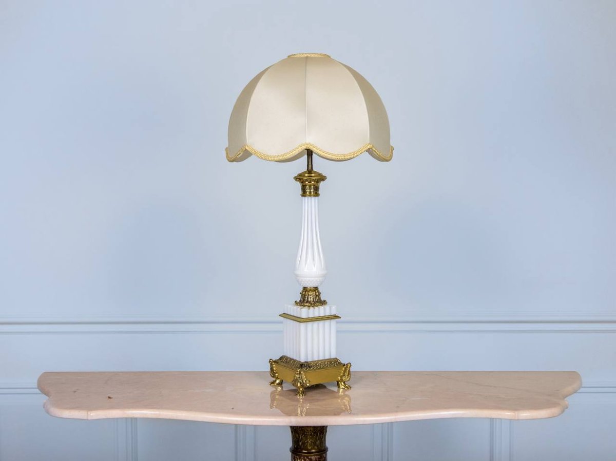 Opaline And Bronze Lamp, Louis XVI Style-photo-4