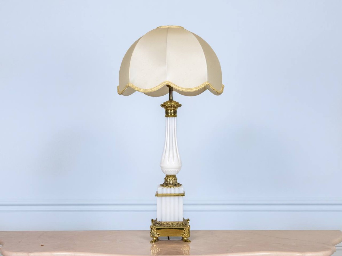 Opaline And Bronze Lamp, Louis XVI Style