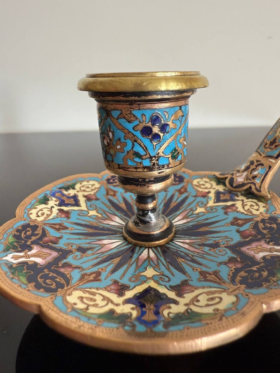 Bougeoir émaux Cloisonné Bronze époque Napoléon III-photo-2