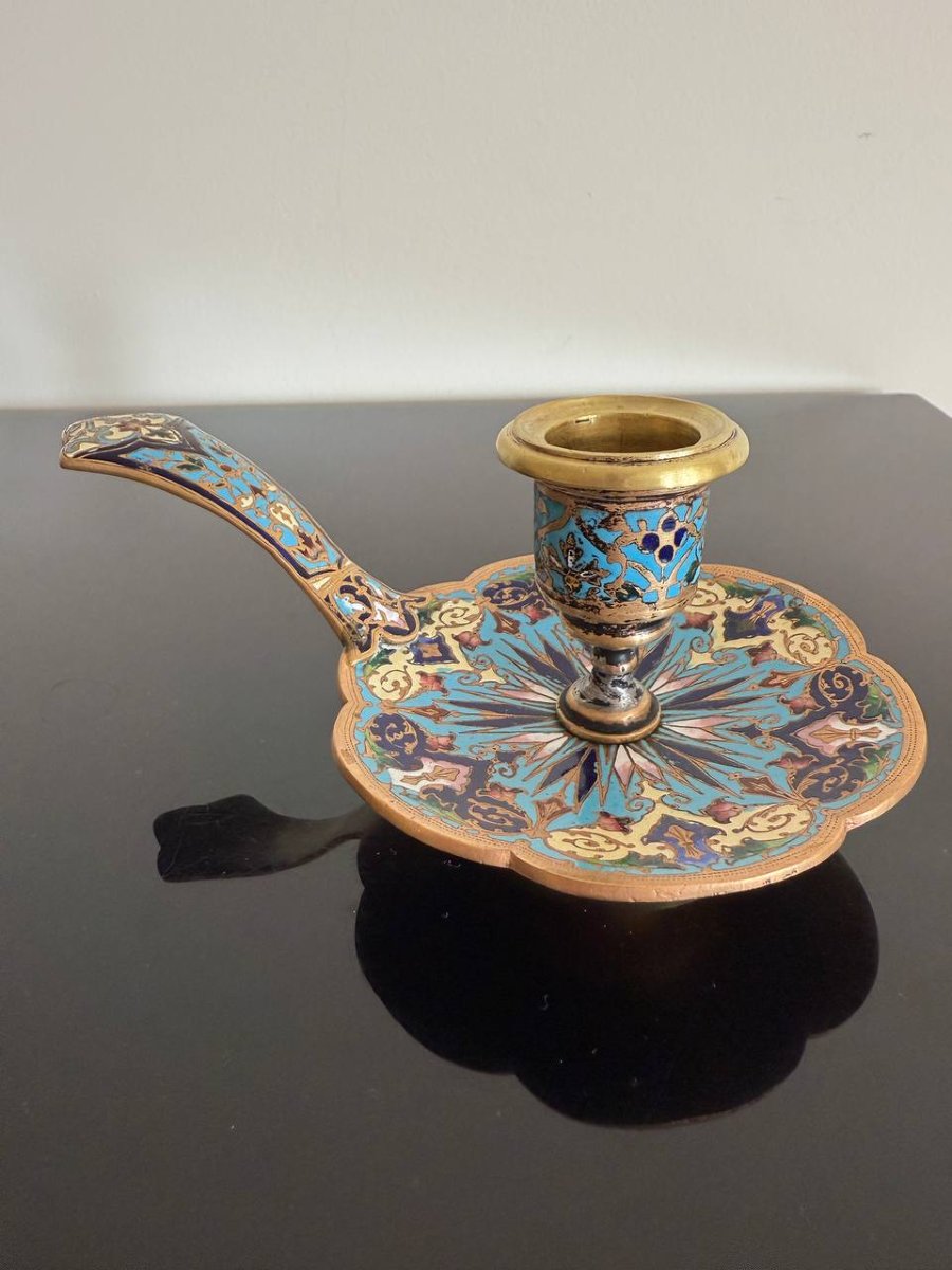 Bougeoir émaux Cloisonné Bronze époque Napoléon III-photo-3