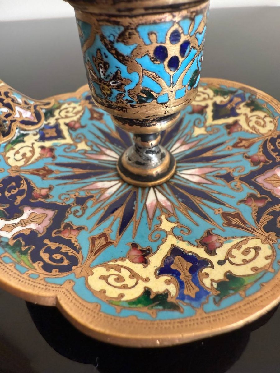 Bougeoir émaux Cloisonné Bronze époque Napoléon III-photo-1