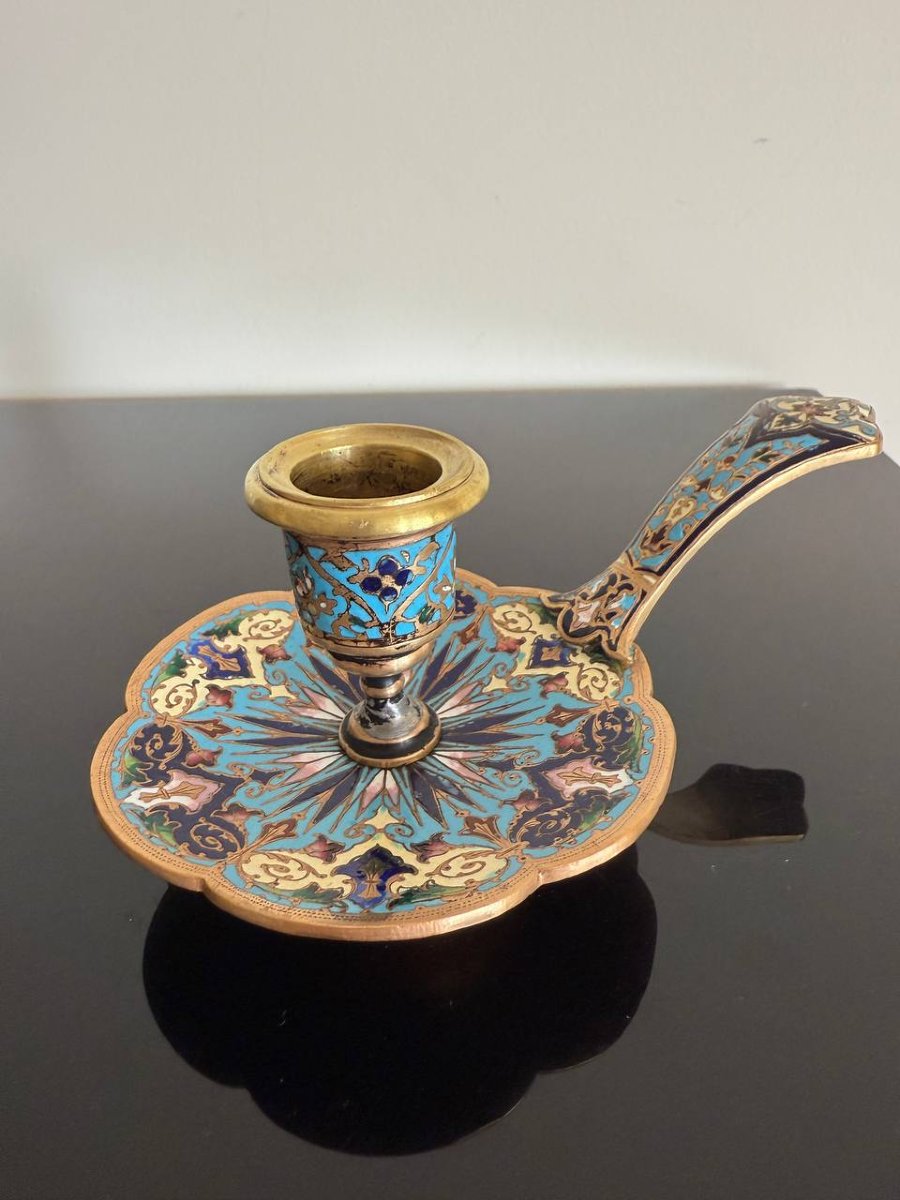 Bougeoir émaux Cloisonné Bronze époque Napoléon III-photo-3