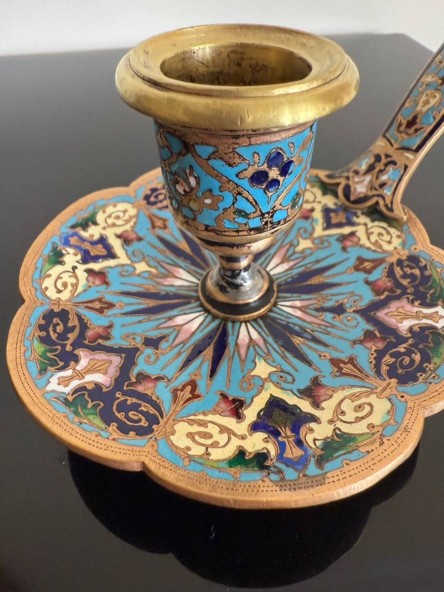 Bougeoir émaux Cloisonné Bronze époque Napoléon III-photo-4