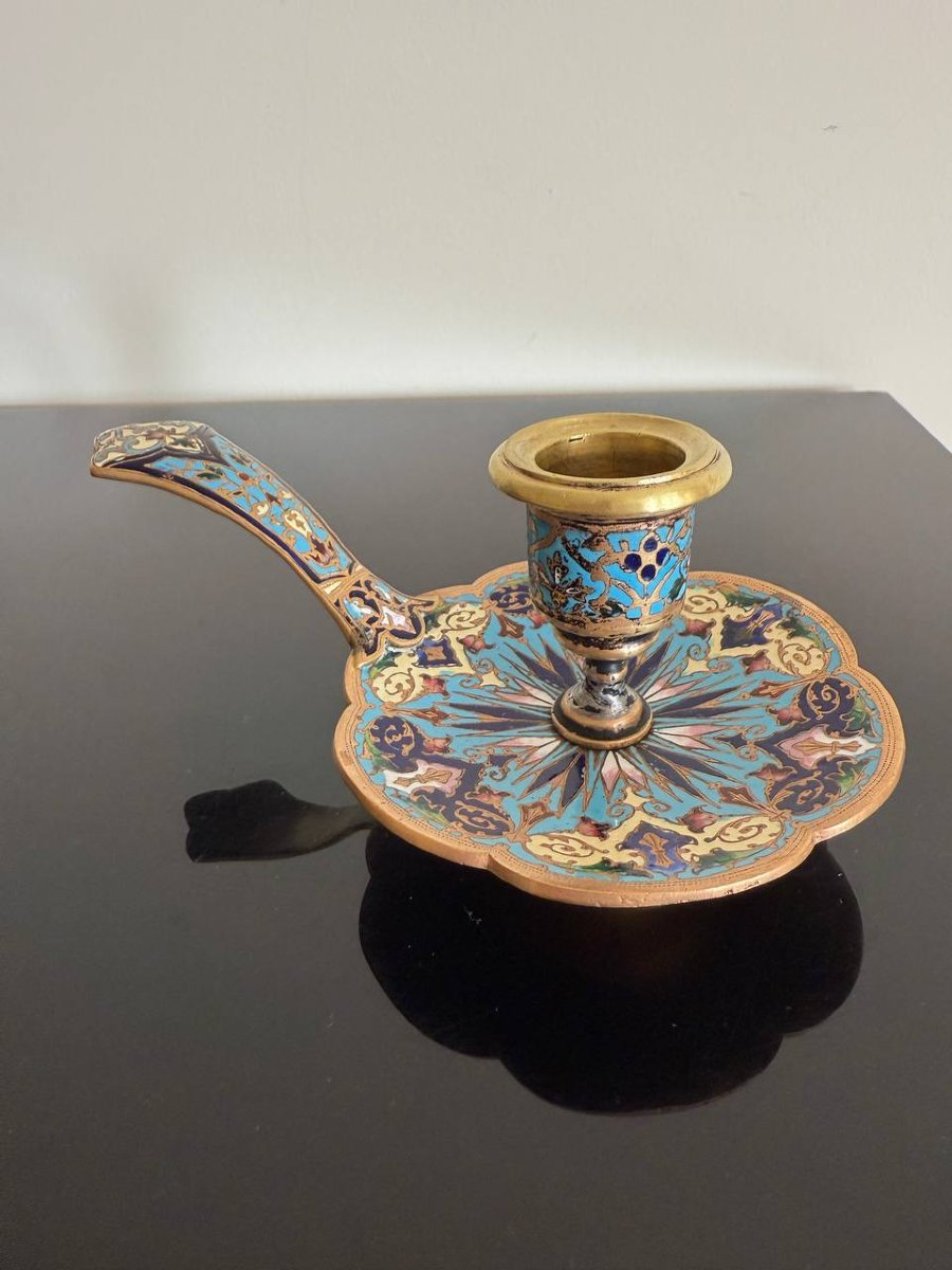 Bougeoir émaux Cloisonné Bronze époque Napoléon III-photo-5