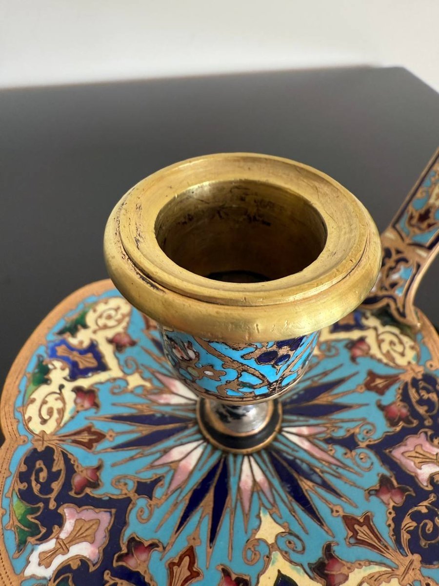 Bougeoir émaux Cloisonné Bronze époque Napoléon III-photo-7