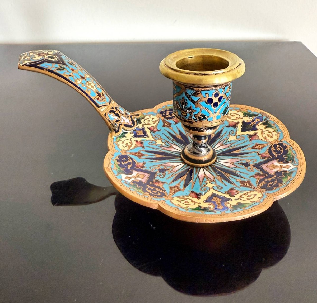 Bougeoir émaux Cloisonné Bronze époque Napoléon III