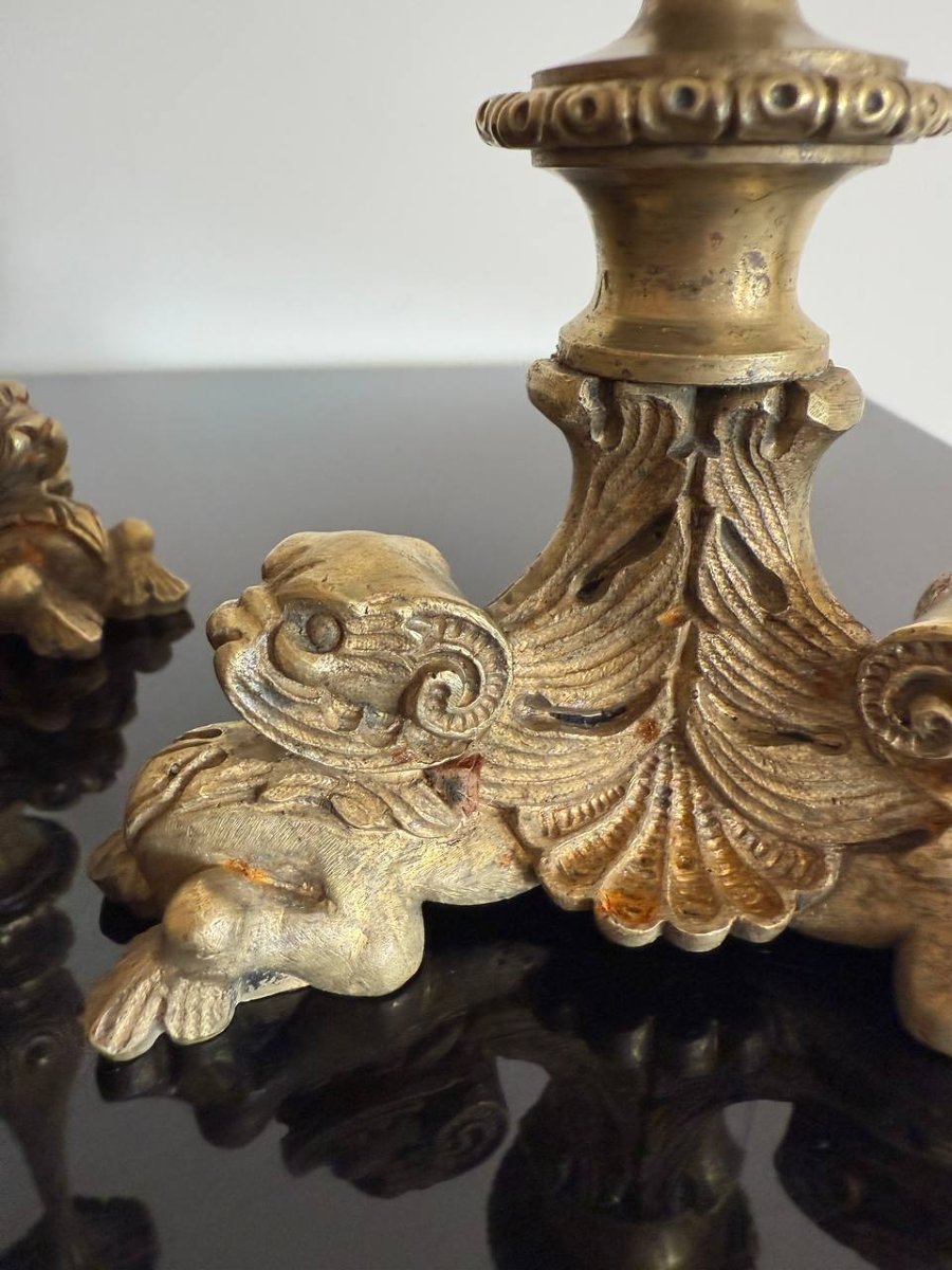 BOUGEOIRS en BRONZE PIEDS GARGOUILLES ou CHIENS de FÔ (lions gardiens impériaux chinois)-photo-2