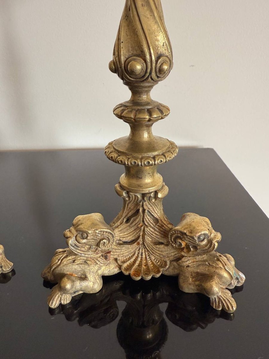 BOUGEOIRS en BRONZE PIEDS GARGOUILLES ou CHIENS de FÔ (lions gardiens impériaux chinois)-photo-6