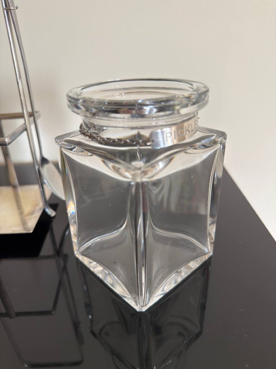 Art Deco Servant, Baccarat Crystal Jar, Chrome-plated Metal-photo-6