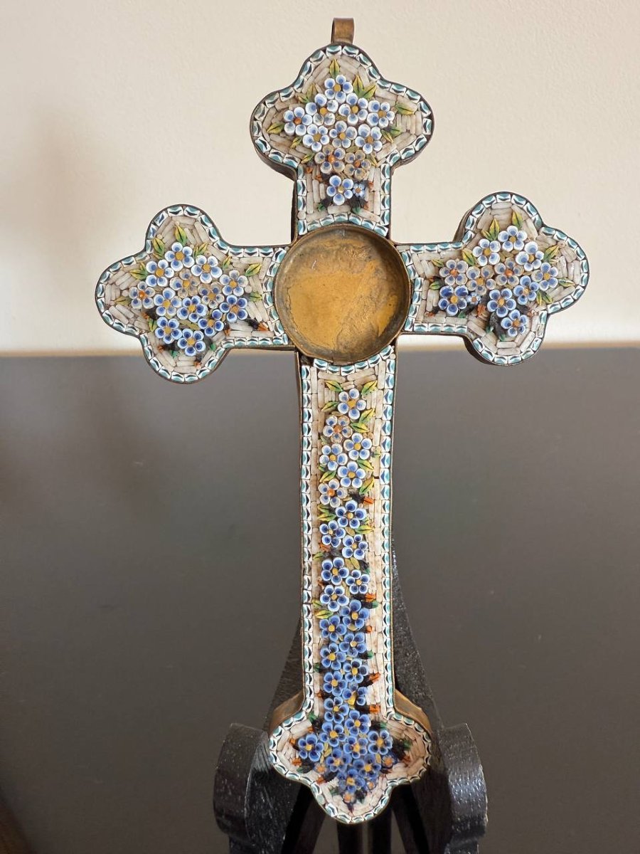 Ancient Micro-mosaic Pectoral Cross Souvenir From Rome-photo-1