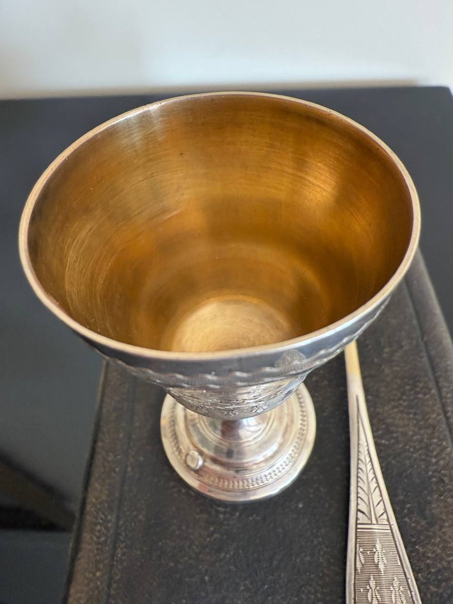 Silver Breakfast Or Christening Set: Egg Cup And Egg Spoon-photo-4
