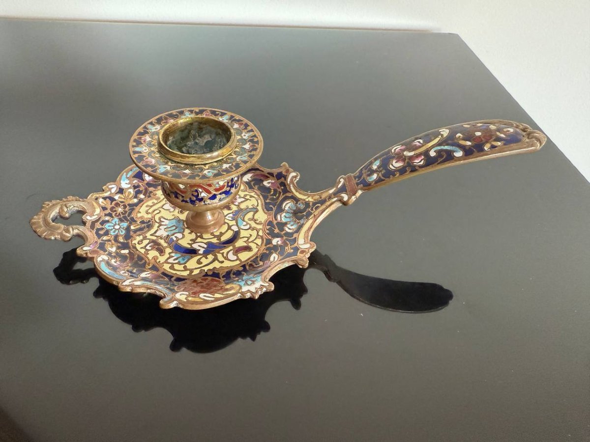 Bronze And Cloisonné Enamel Hand Candlestick-photo-2