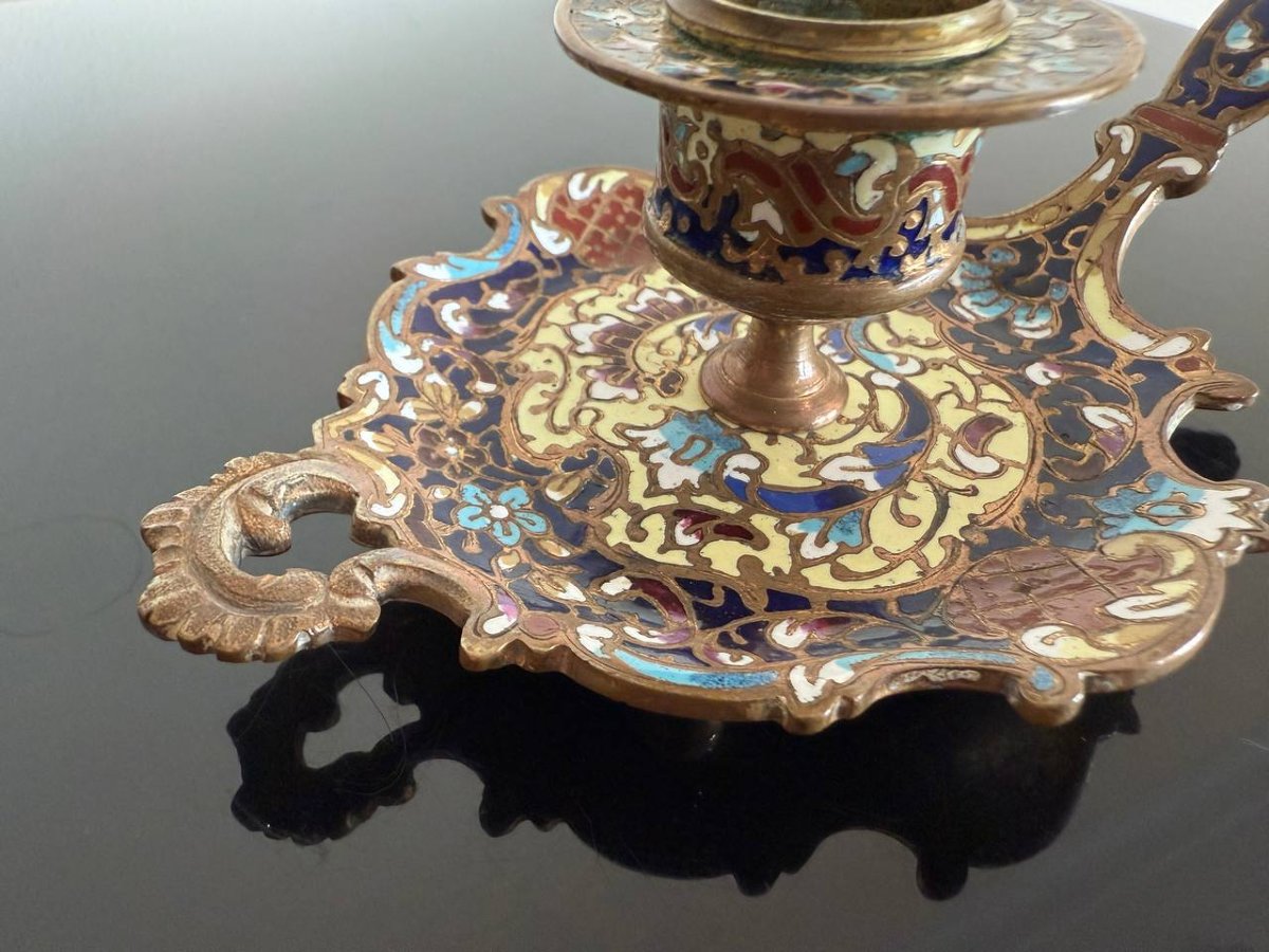Bronze And Cloisonné Enamel Hand Candlestick-photo-2