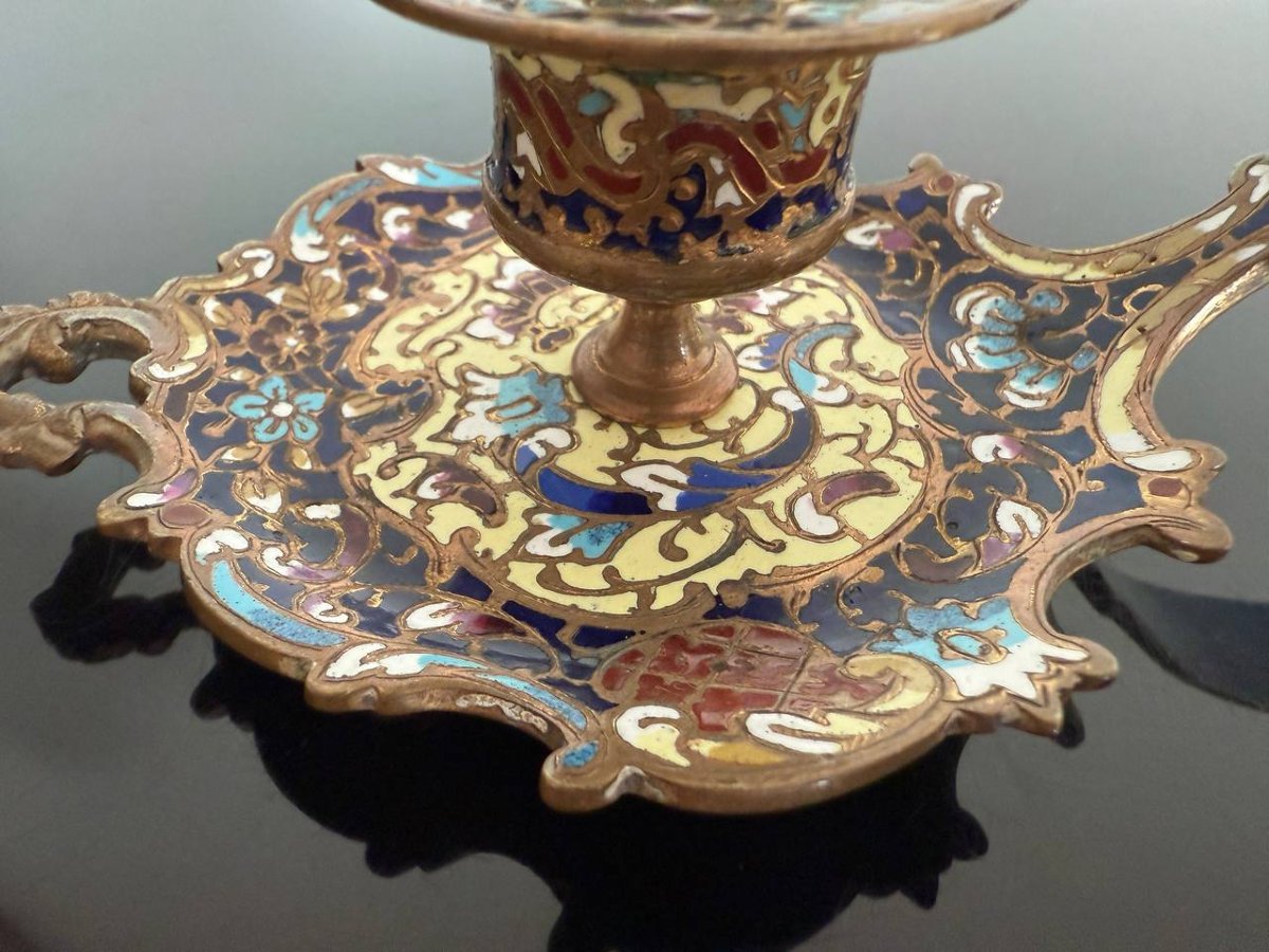 Bronze And Cloisonné Enamel Hand Candlestick-photo-5