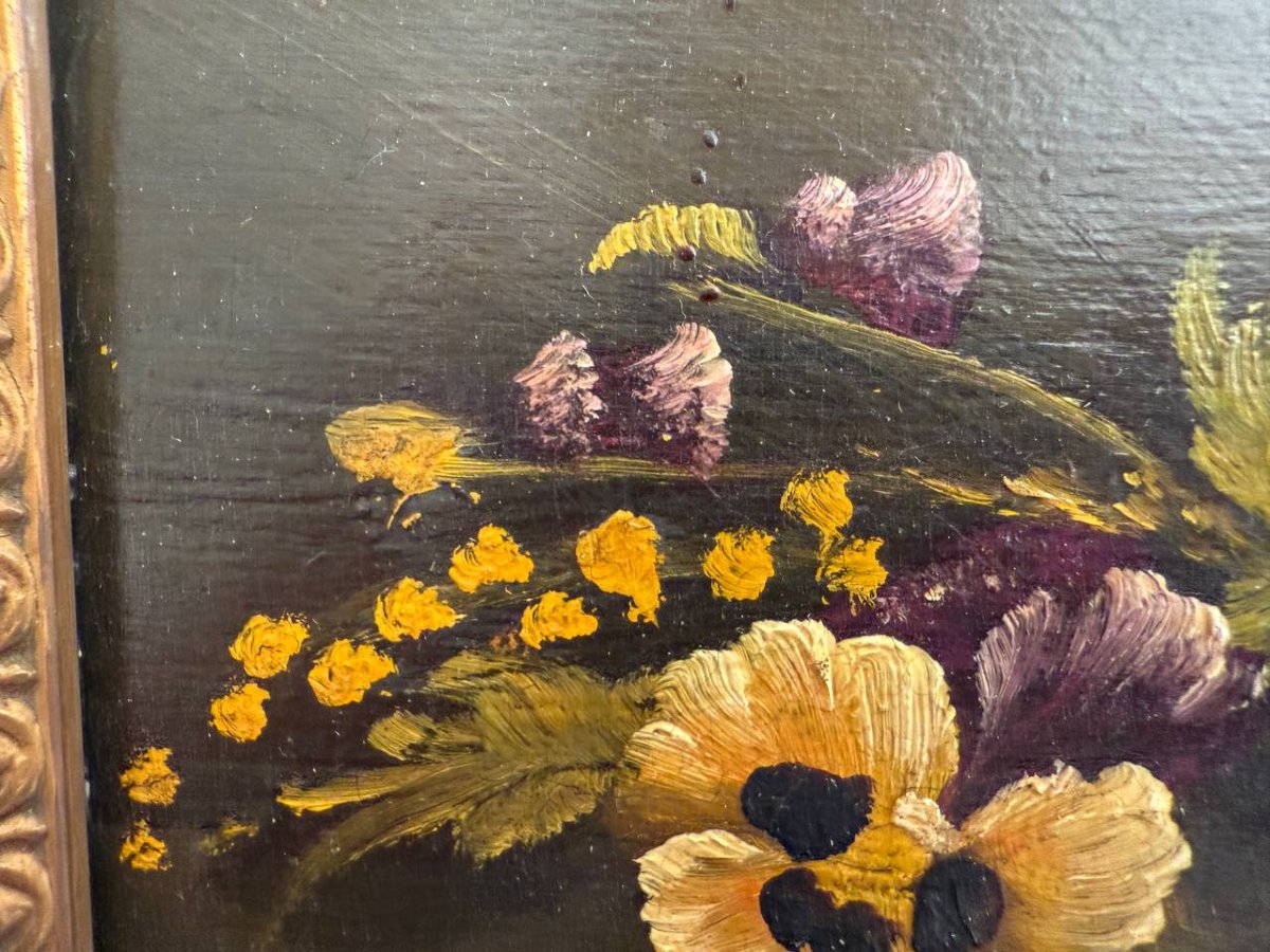Oil On Panel Painting Still Life "thoughts", Signed-photo-1