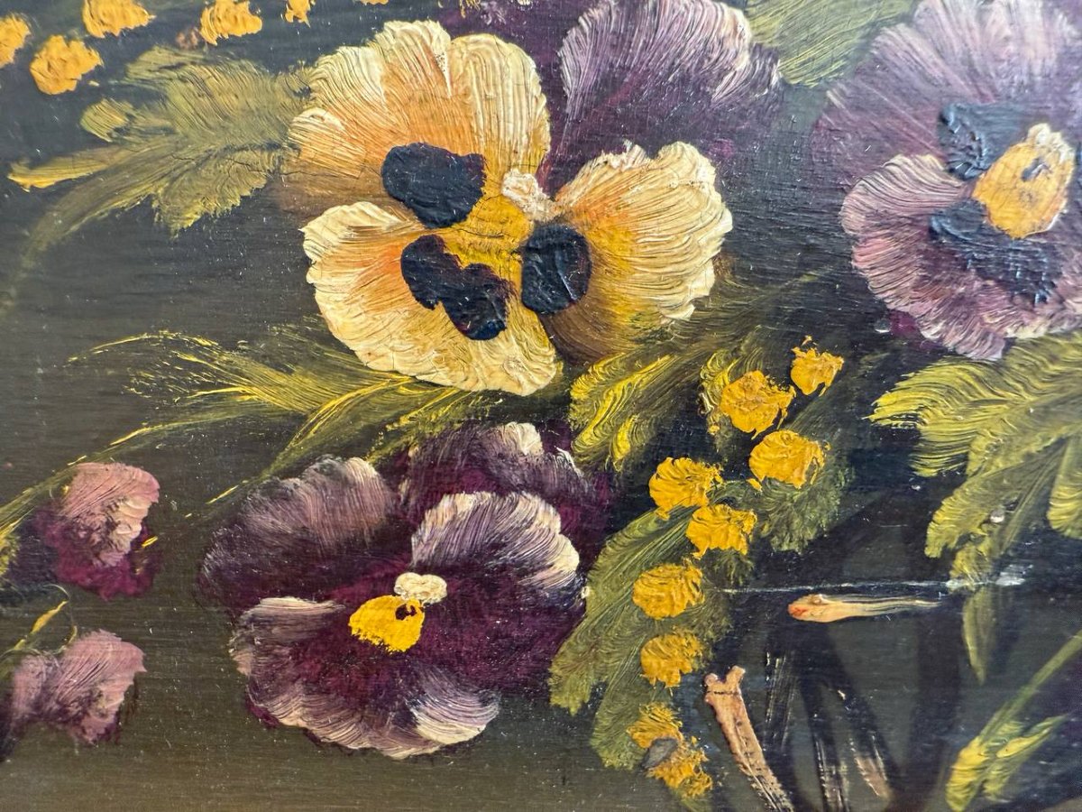 Oil On Panel Painting Still Life "thoughts", Signed-photo-4