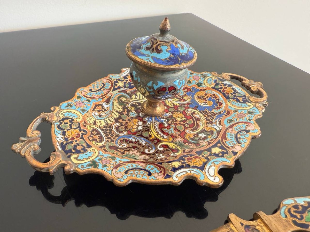 Cloisonné Bronze Inkwell And Letter Opener-photo-3