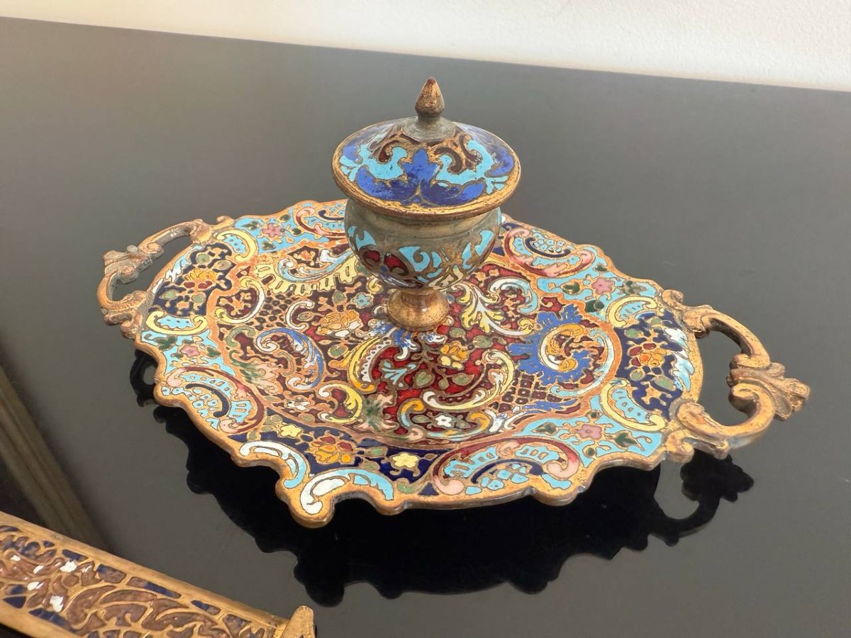 Cloisonné Bronze Inkwell And Letter Opener-photo-4