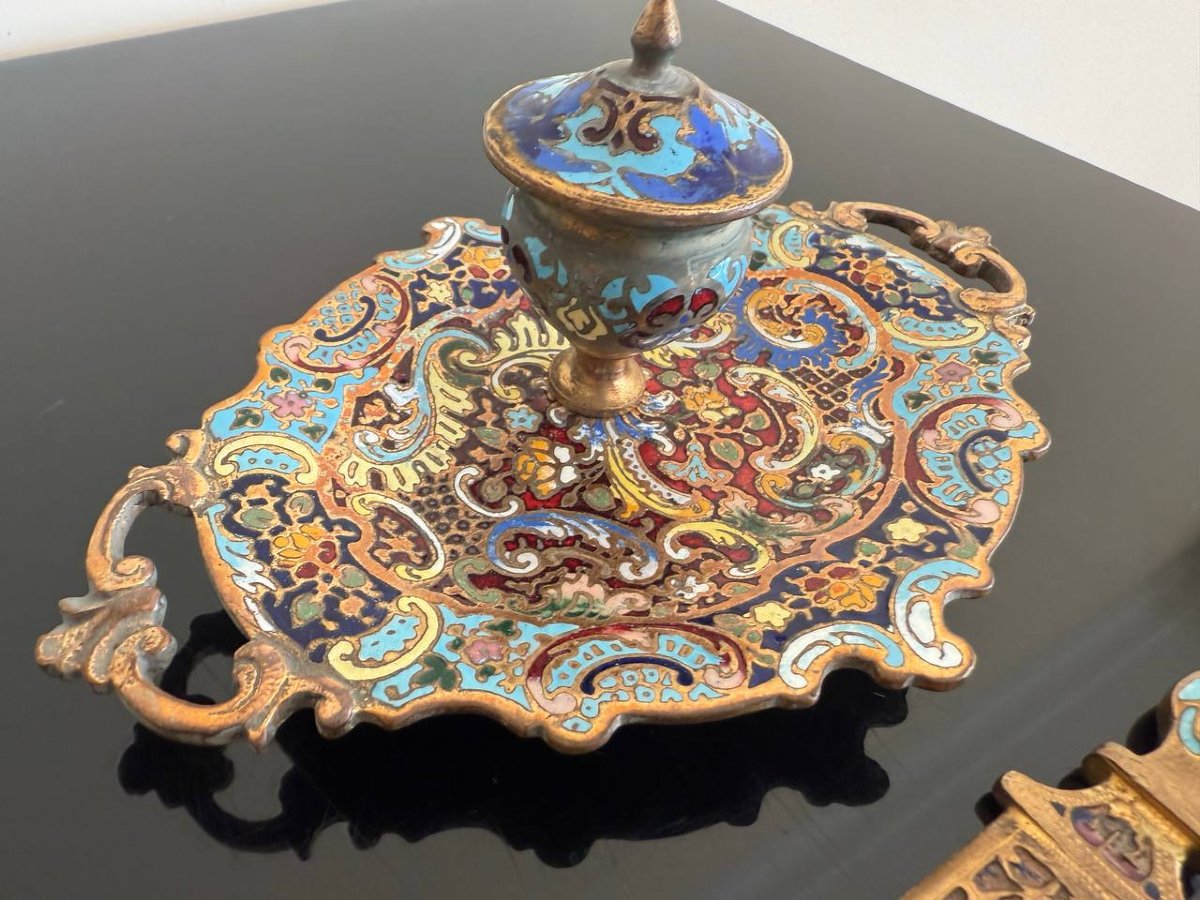 Cloisonné Bronze Inkwell And Letter Opener-photo-3
