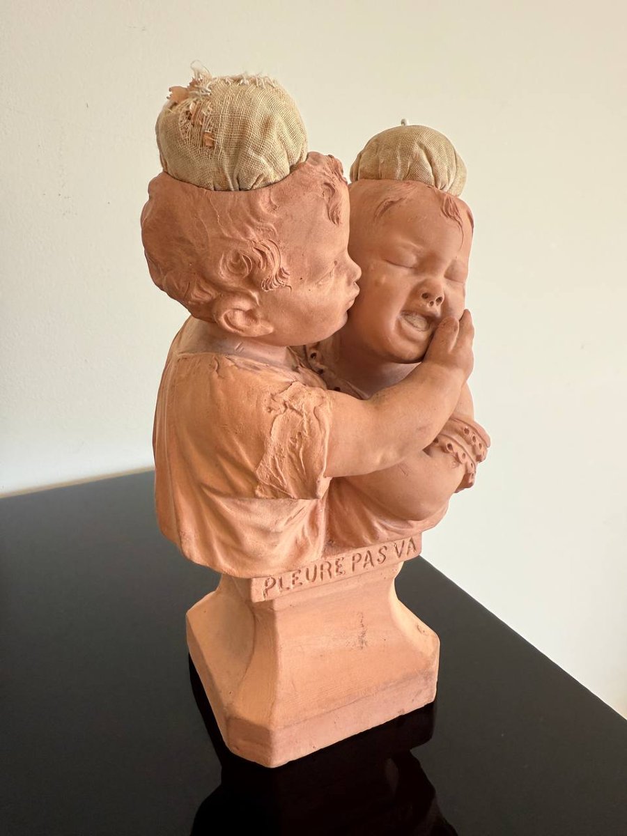 Terracotta Needle Holder By The Artist Victor Szoceblevski (1888-1965) "don't Cry"-photo-3