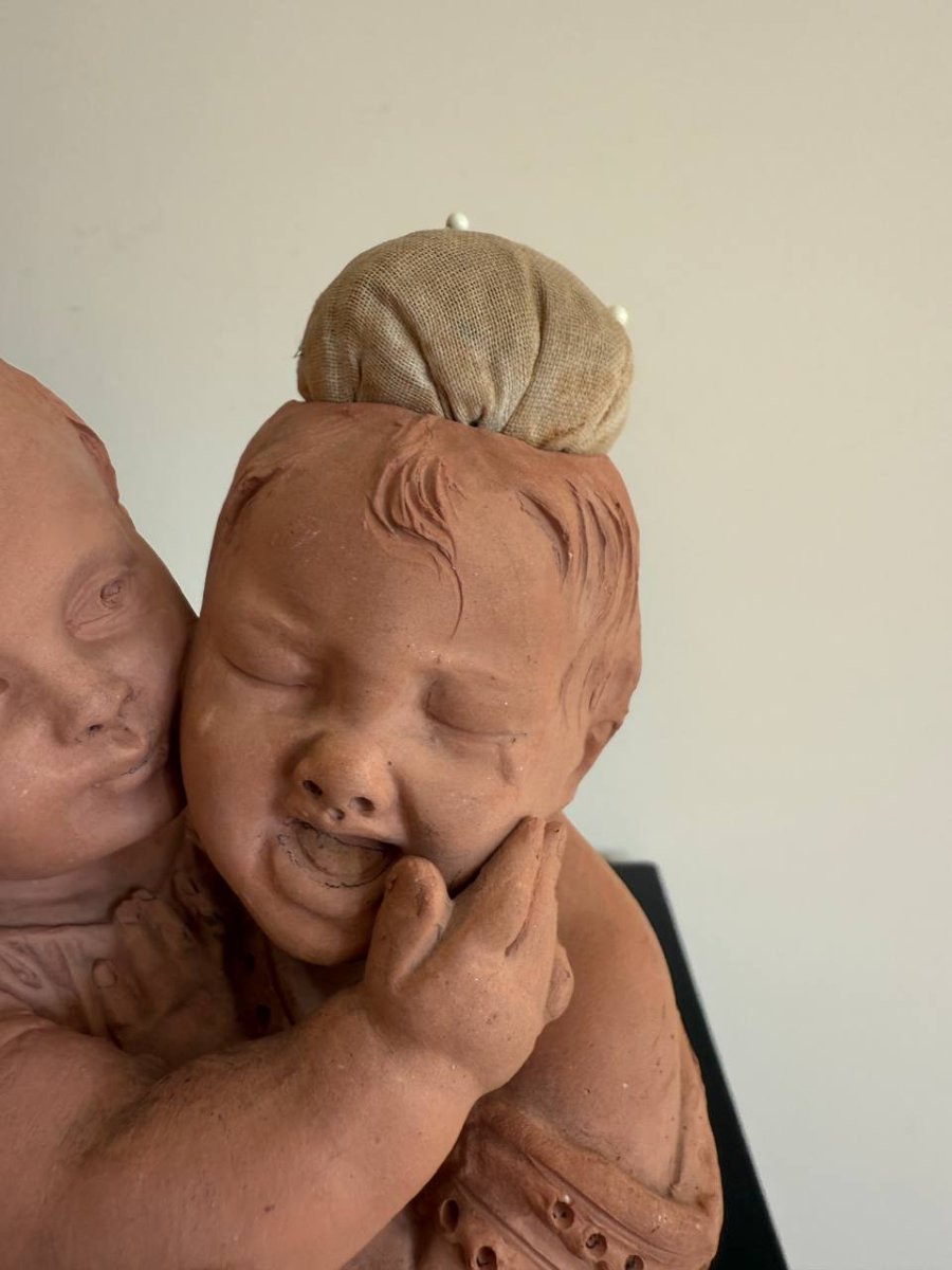 Terracotta Needle Holder By The Artist Victor Szoceblevski (1888-1965) "don't Cry"-photo-1