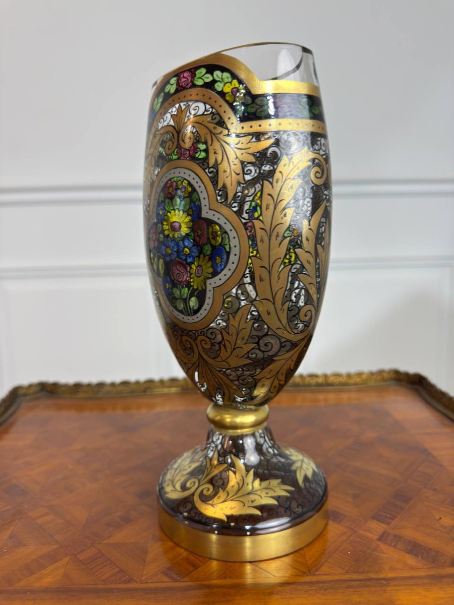 Hermann Pautsch Pour Julius Mühlhaus (1867-1945) Vase Décor émaillé Verre De Bohême-photo-2