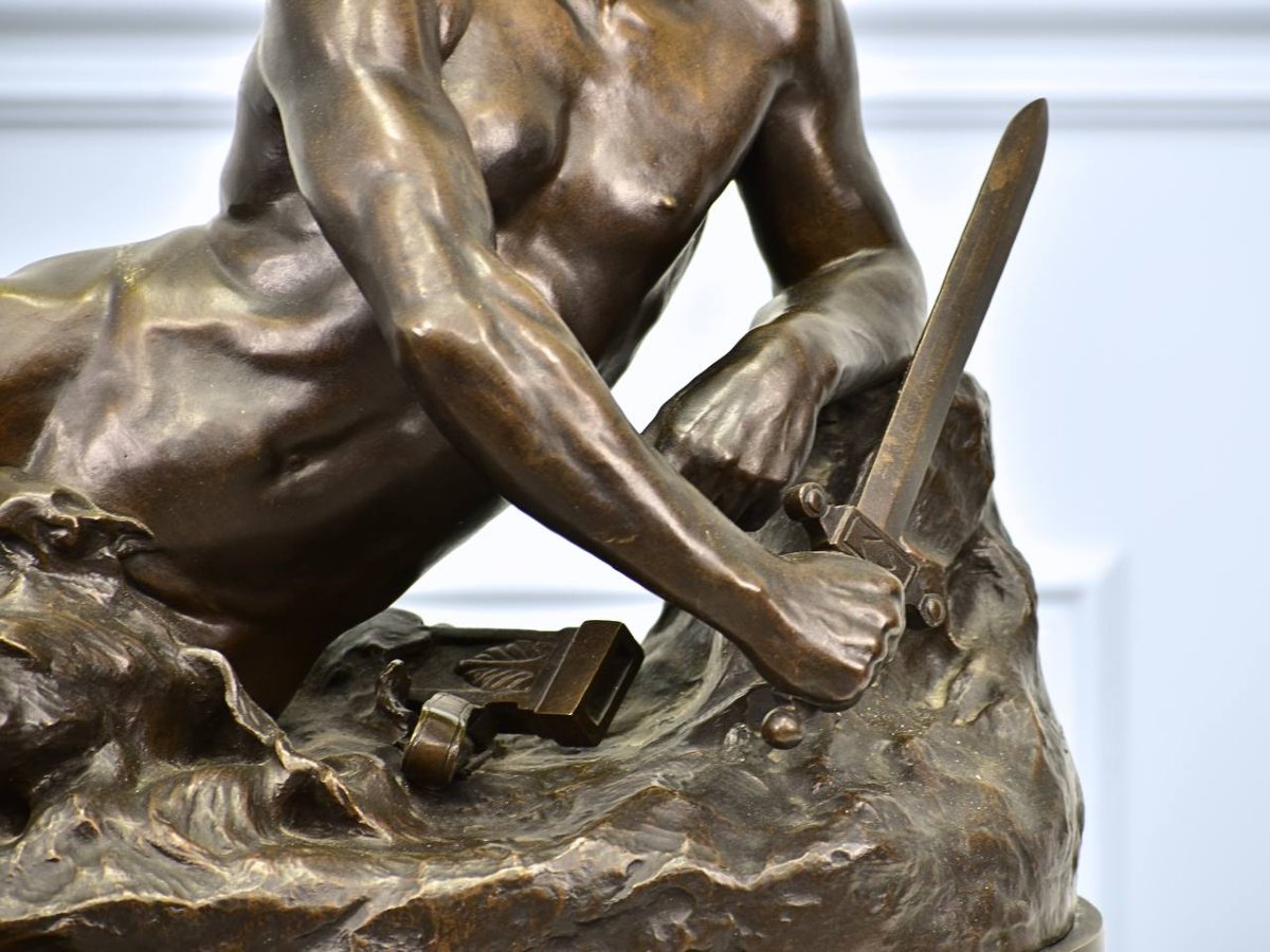 Léon BONDUEL (1857-1928) «L’Alerte» Sculpture en bronze ciselé et patiné-photo-2