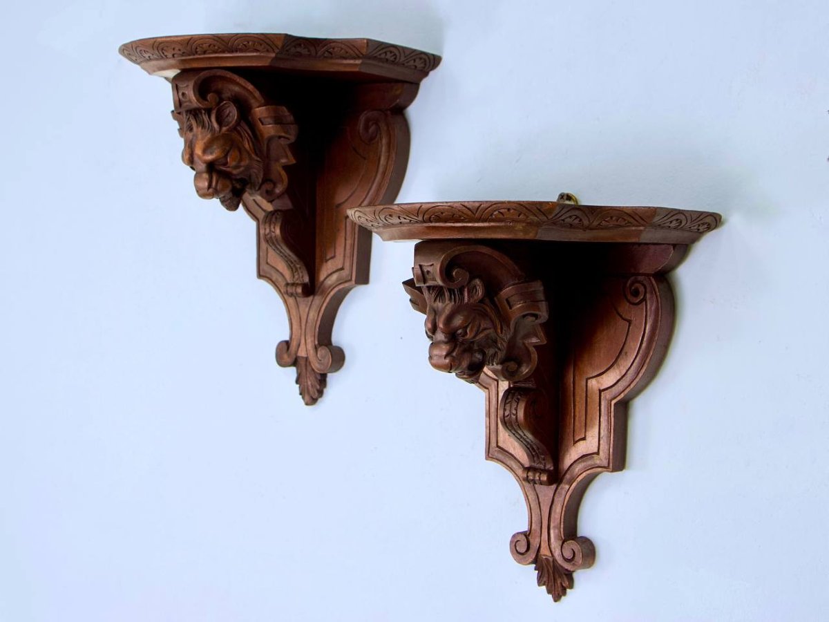 Étagères-consoles en bois avec têtes de lion-photo-2