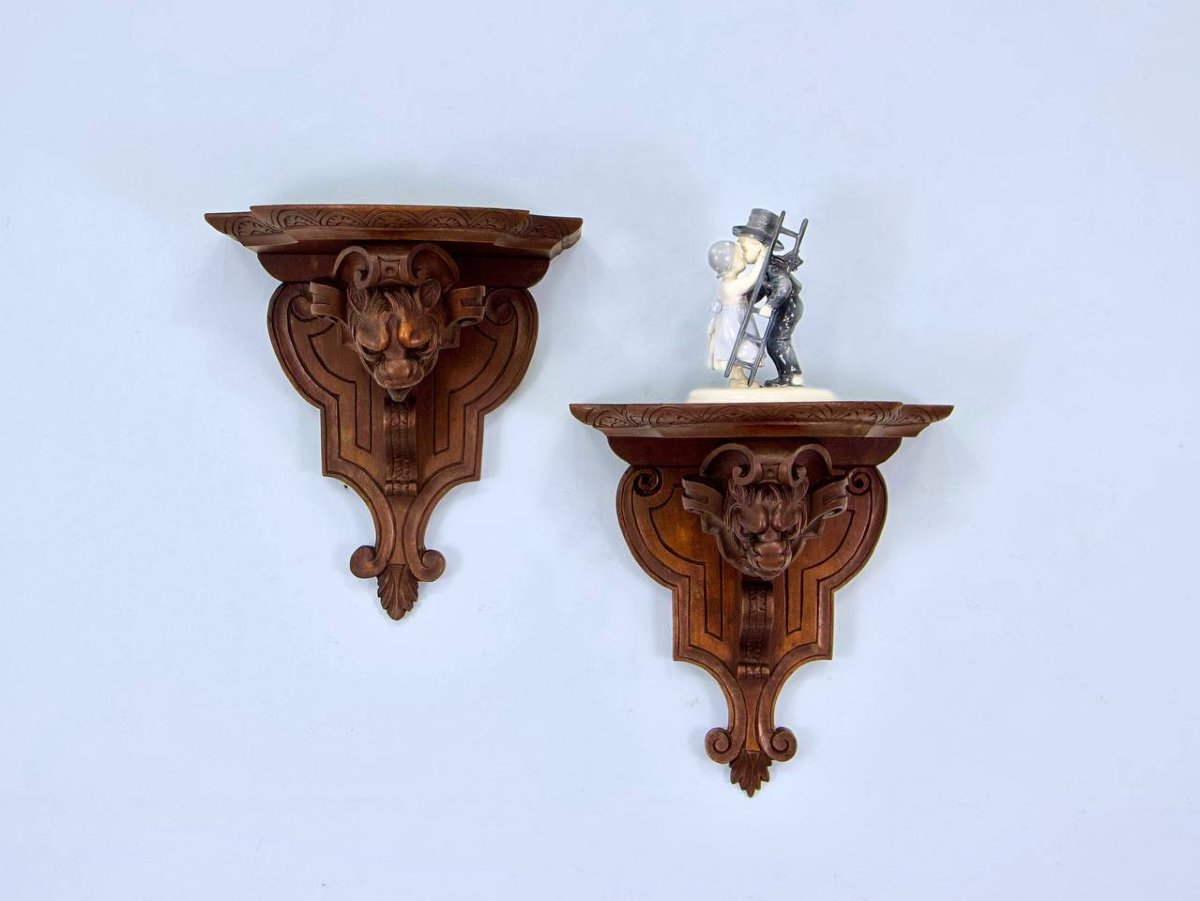 Étagères-consoles en bois avec têtes de lion-photo-4