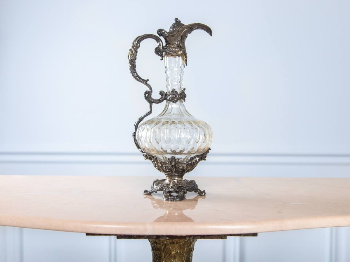 Jug, Ewer, Carafe Louis XV Style Crystal And Silver-plated Metal-photo-2