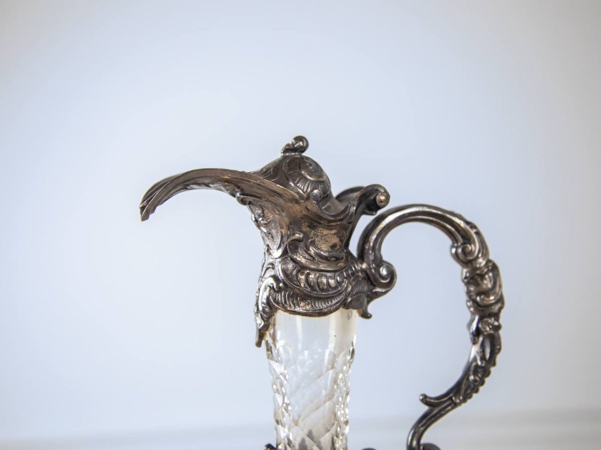 Jug, Ewer, Carafe Louis XV Style Crystal And Silver-plated Metal-photo-3