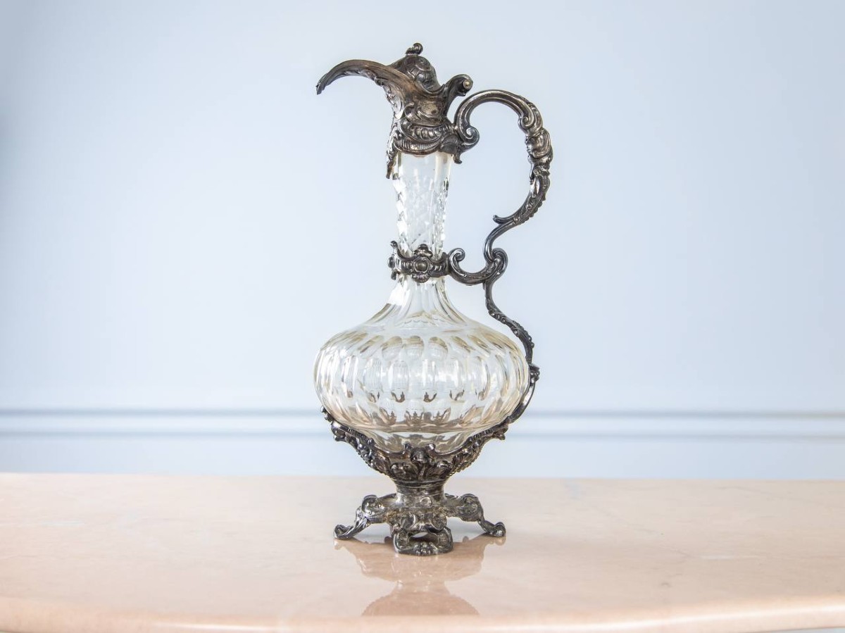 Jug, Ewer, Carafe Louis XV Style Crystal And Silver-plated Metal