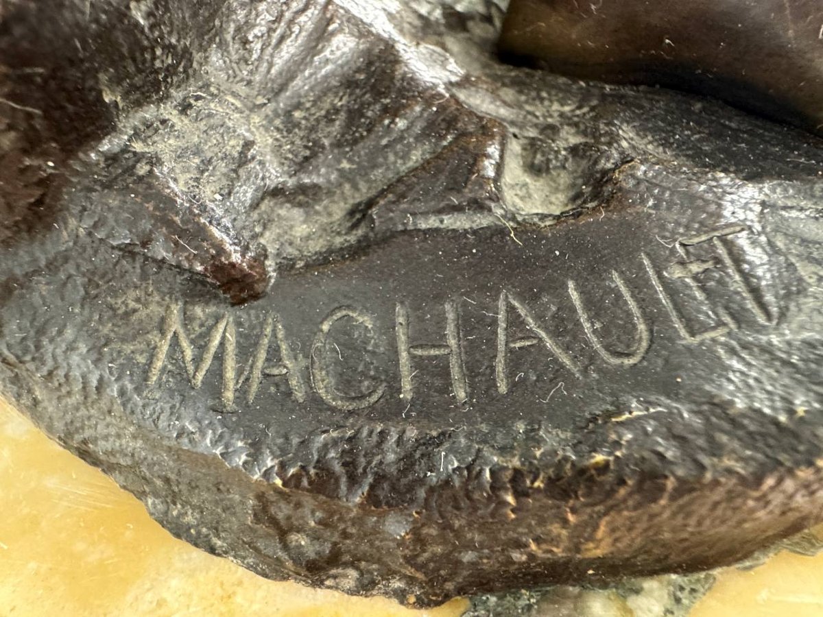 Paul Emile Machault, Ancient Figural Sculpture In Bronze, Putti Or Boy With Fish-photo-6
