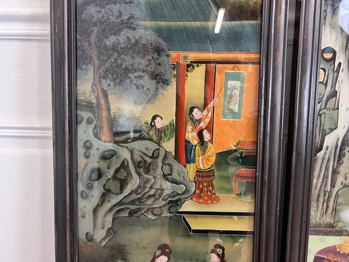 Screen Or Wall Panels, Paintings Fixed Under Glass China, Qing Dynasty, Late 19th Century-photo-4