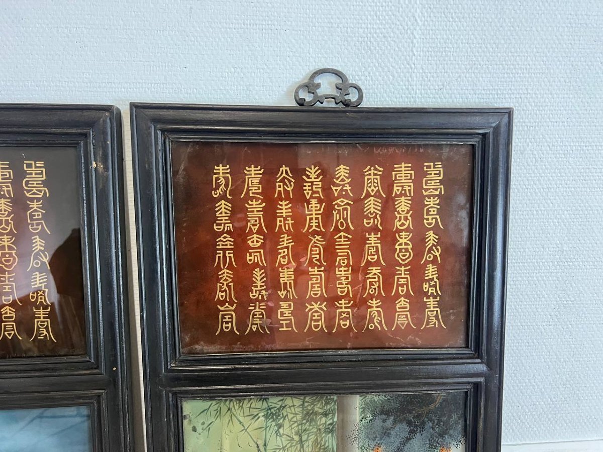 Screen Or Wall Panels, Paintings Fixed Under Glass China, Qing Dynasty, Late 19th Century-photo-8