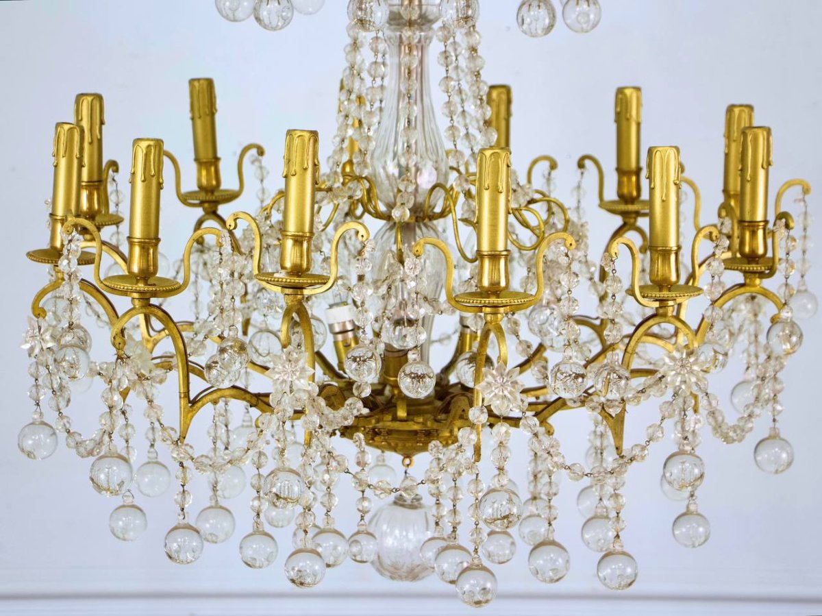 Antique Crystal And Bronze Chandelier-photo-2