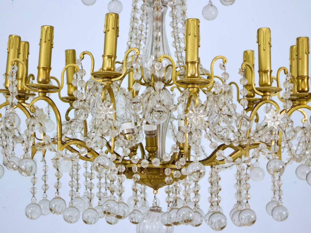 Antique Crystal And Bronze Chandelier-photo-3