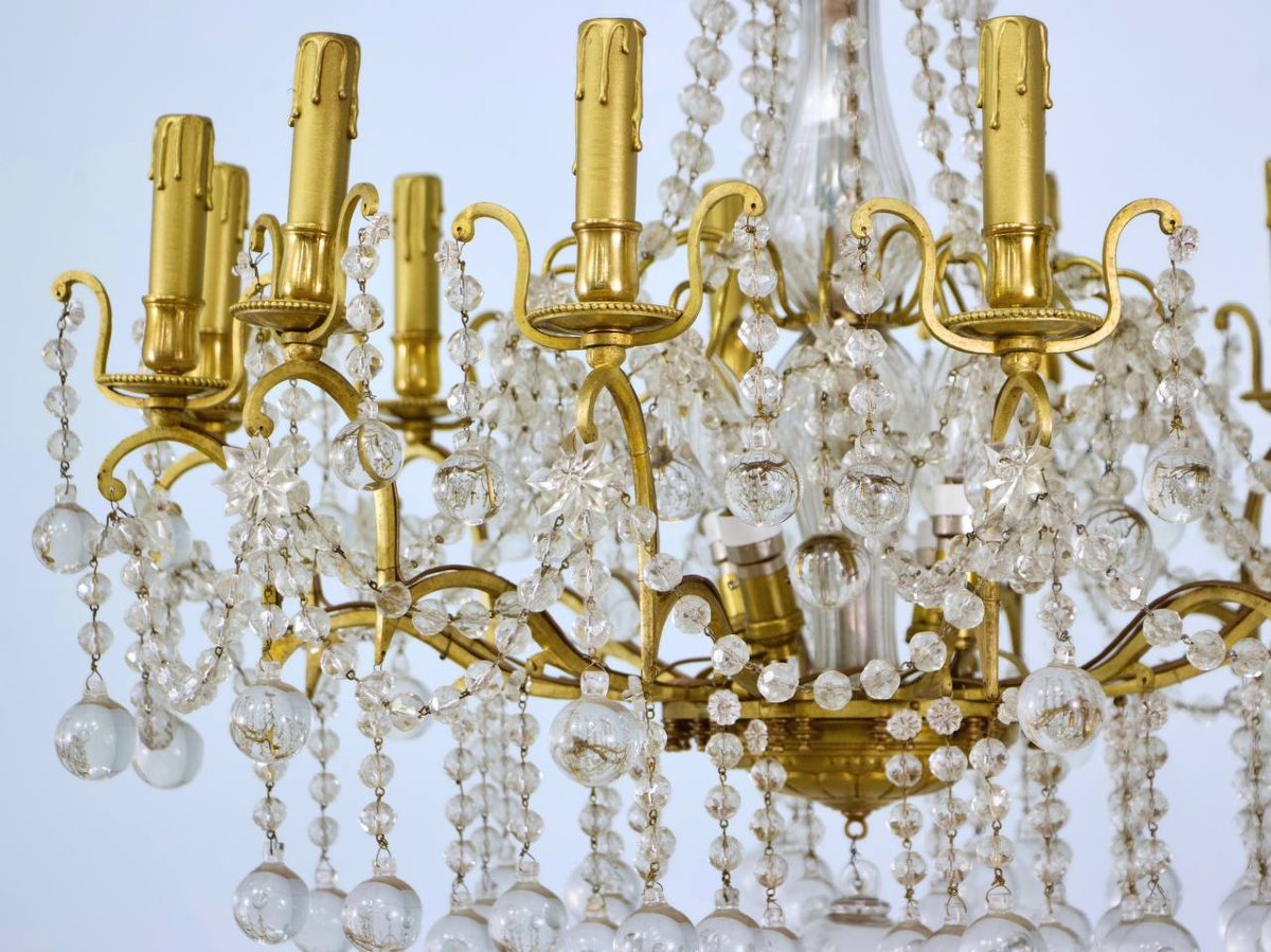 Antique Crystal And Bronze Chandelier-photo-4