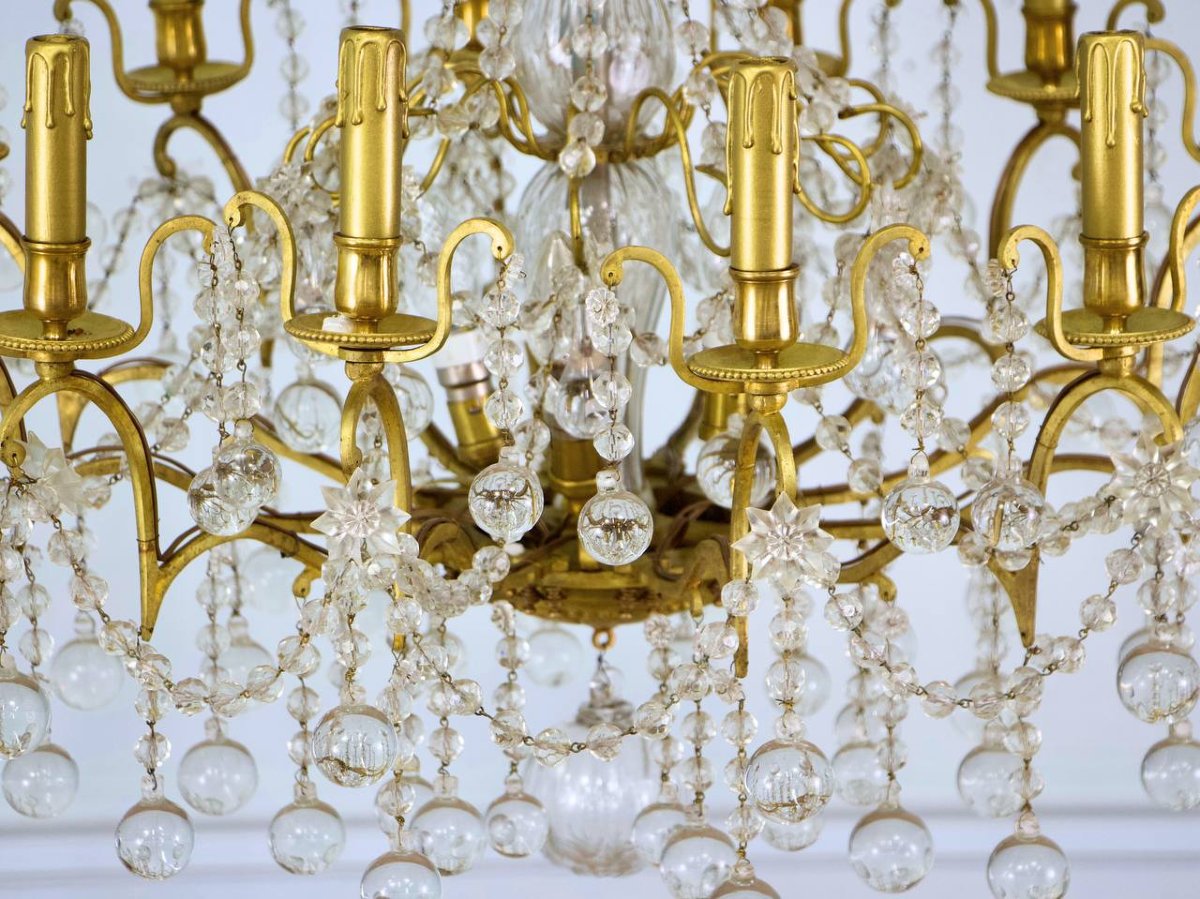 Antique Crystal And Bronze Chandelier-photo-6