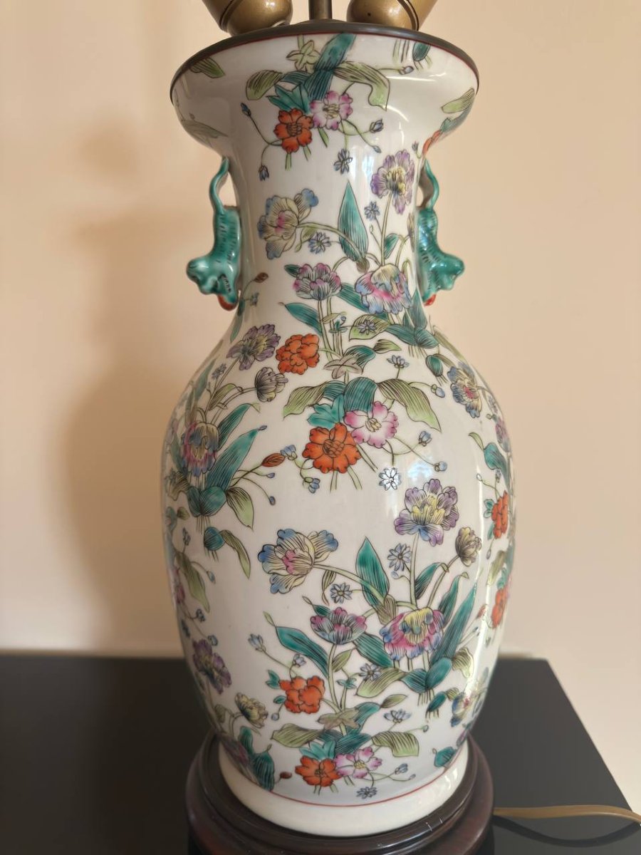 Baluster Vase With Flared Neck, In Porcelain And Polychrome Enamels Mounted As A Lamp-photo-1