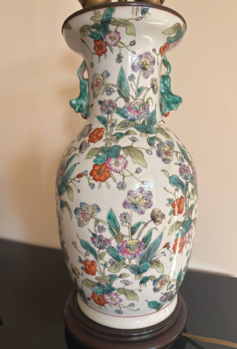 Baluster Vase With Flared Neck, In Porcelain And Polychrome Enamels Mounted As A Lamp-photo-2