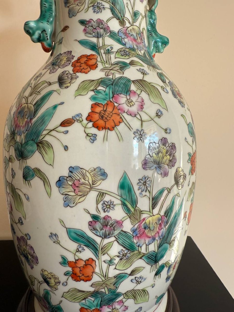 Baluster Vase With Flared Neck, In Porcelain And Polychrome Enamels Mounted As A Lamp-photo-6