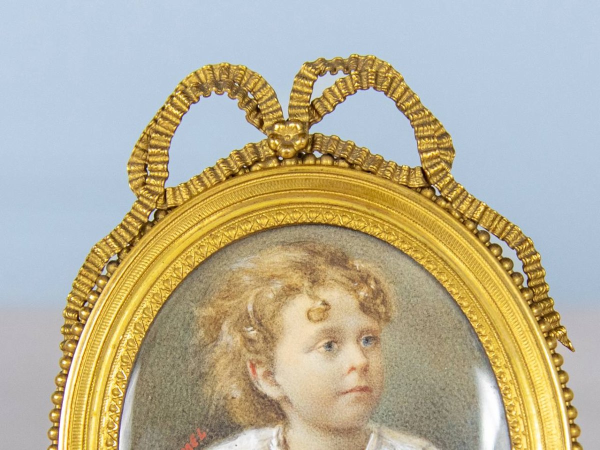 Miniature On Ivory, Portrait Of A Child Signed-photo-2