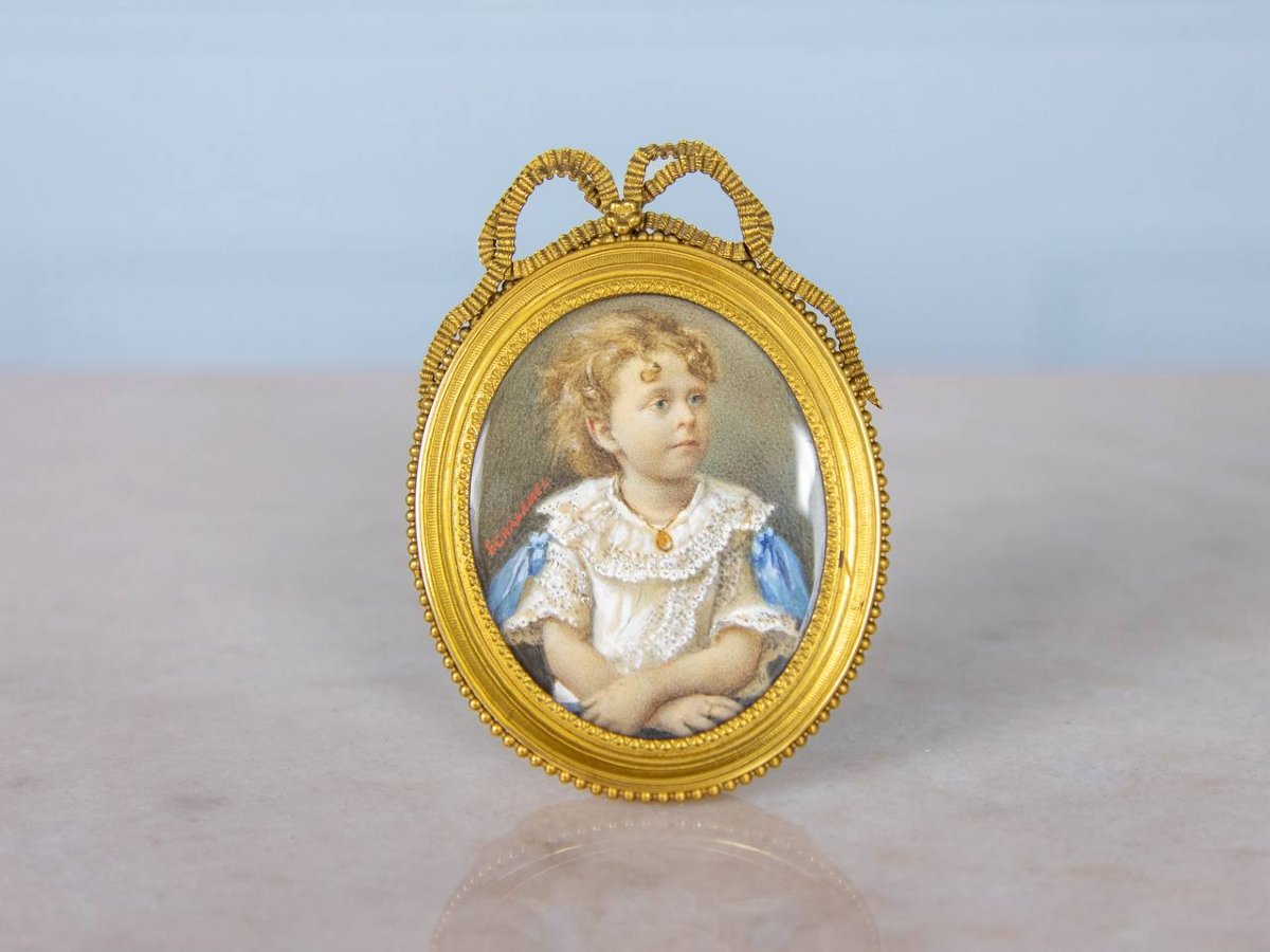 Miniature On Ivory, Portrait Of A Child Signed-photo-3