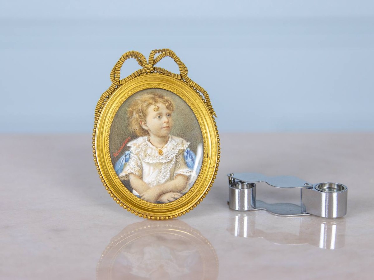 Miniature On Ivory, Portrait Of A Child Signed