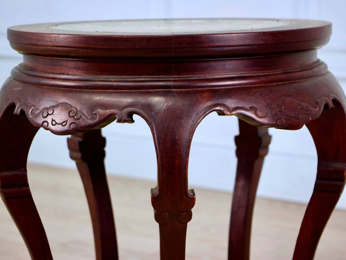 Small Table, Side Table, Side Table, Wooden Stool And Central Plaque In Cloisonné Enamel-photo-4