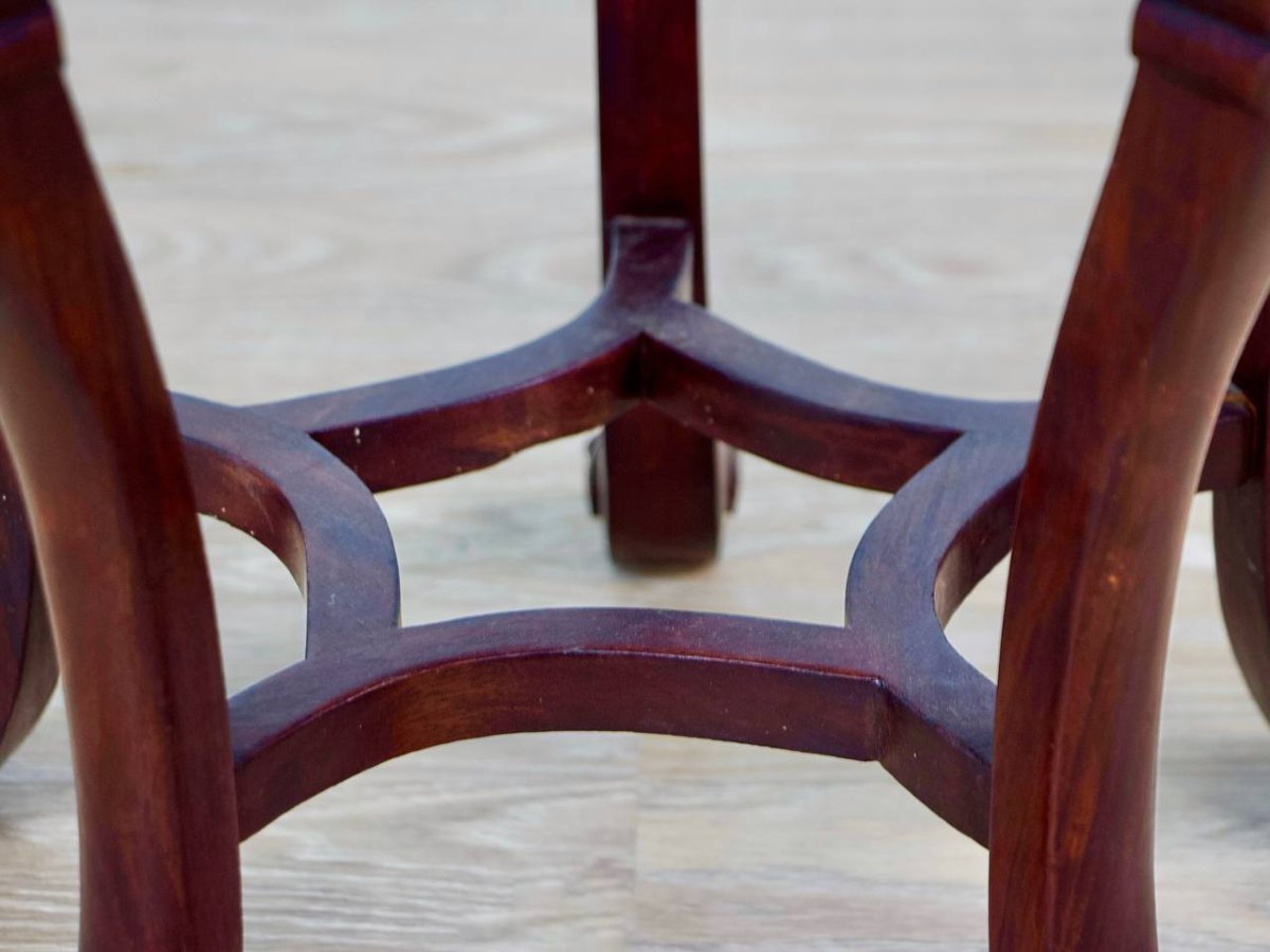 Small Table, Side Table, Side Table, Wooden Stool And Central Plaque In Cloisonné Enamel-photo-4