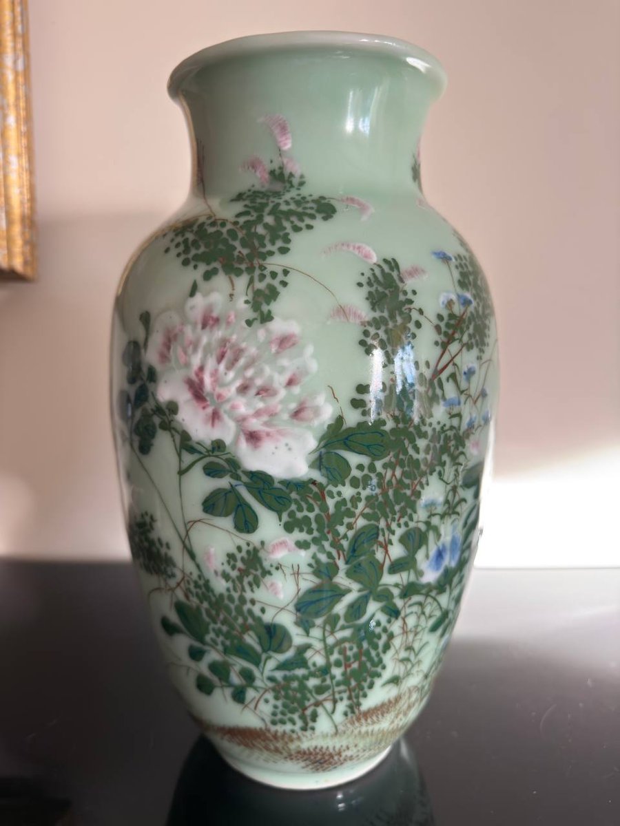 Japon. Vase en porcelaine céladon à décor de fleurs fin XIXe siècle-photo-5